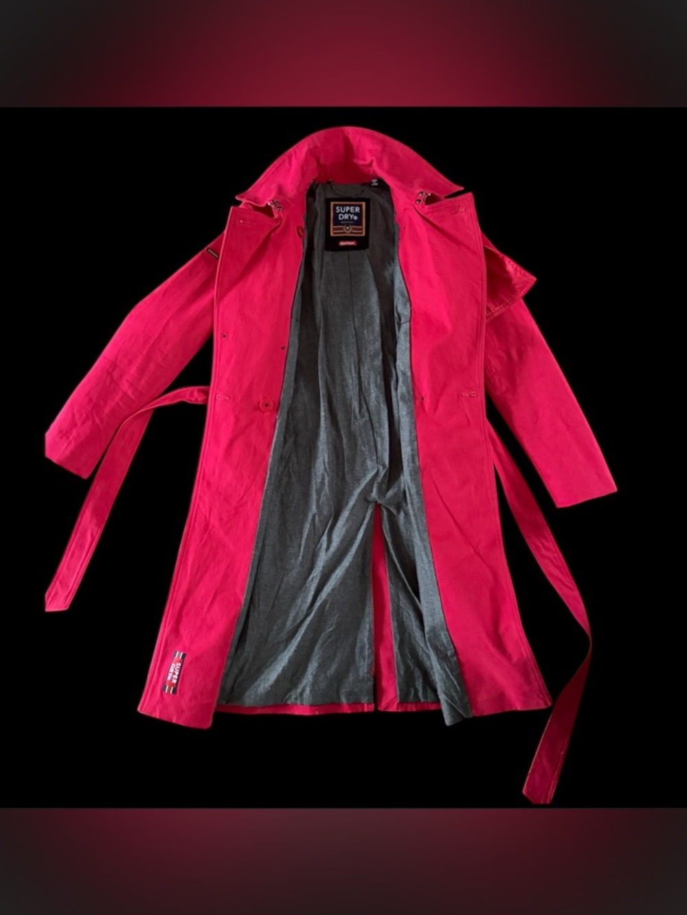 Superdry Boutique Pink Fuchsia Trench Coat Belted Cotton Blend UK 10 US 6 EU 38